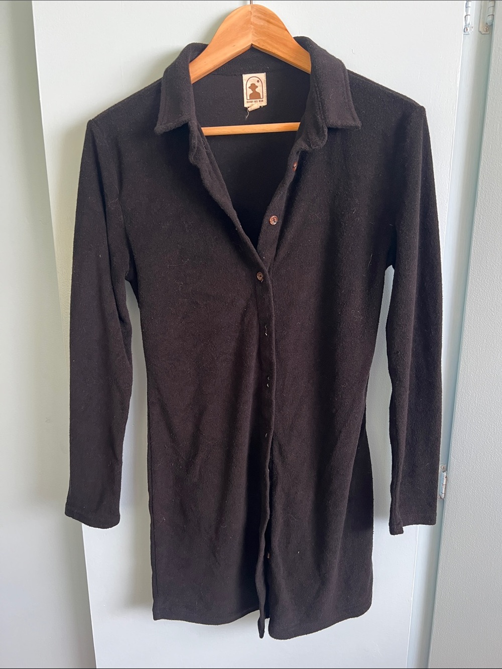 Dandy Del Mar Black Long Button-Front Mini Dress